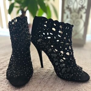 Black Cutout High Heel Booties